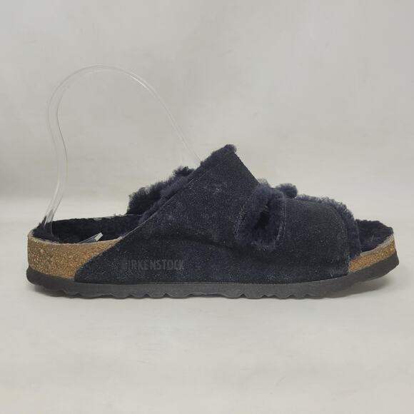 Birkenstock Arizona Sandals Women EU38 US7 Black Shearling Suede Slip On Comfort - Picture 6 of 9